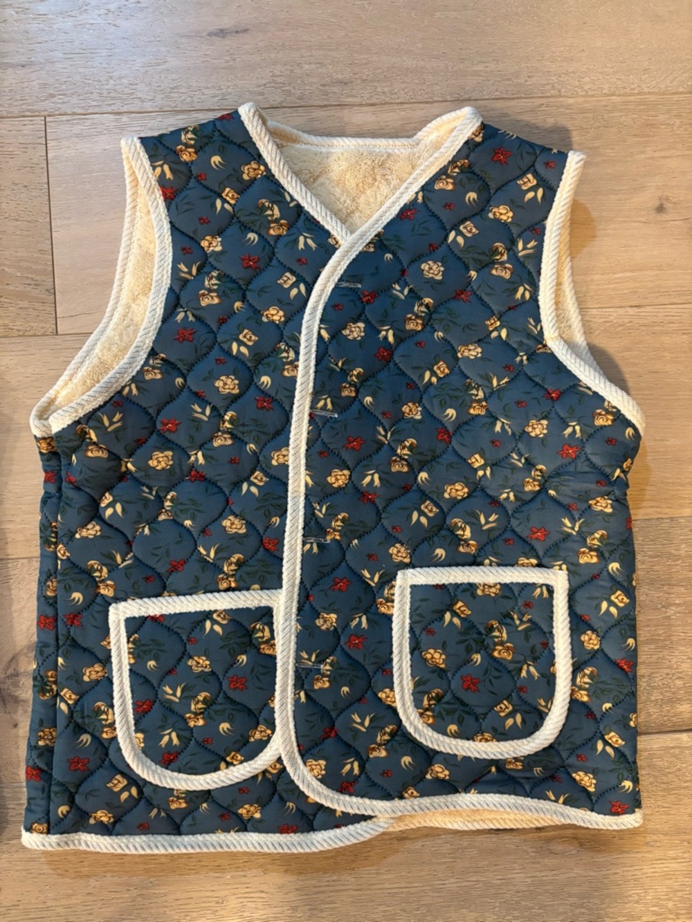 Korea Fashion retro Floral Vest Gimjang Kimchi Ajumma Grandma Vest One Size Blue